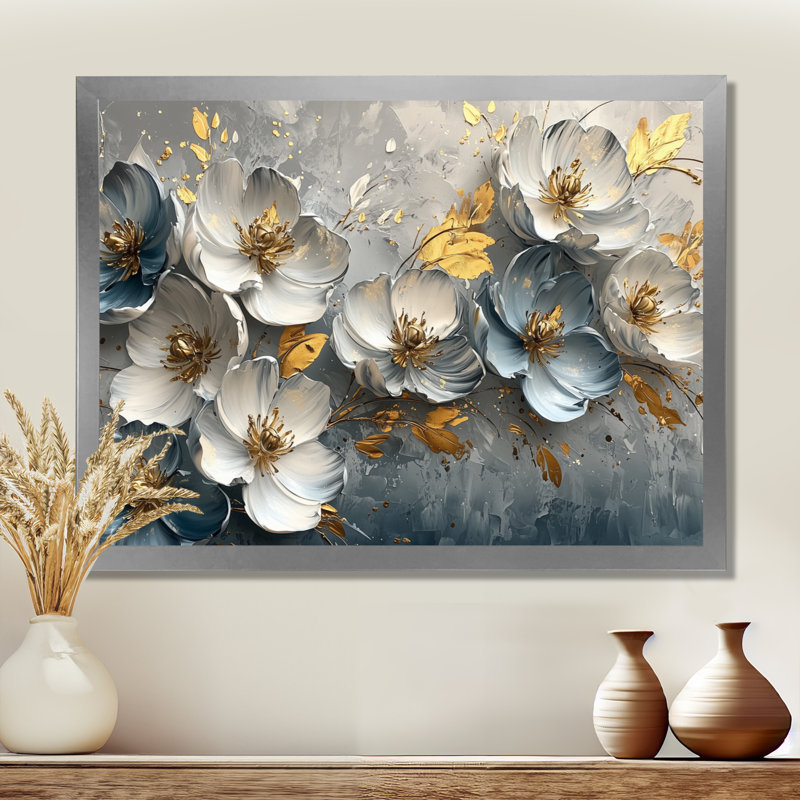 Arrangement silencieux de tulipes dorées, velours bleu et bleu - Tulipes, art mural de salon, H 16 po x l 32 po