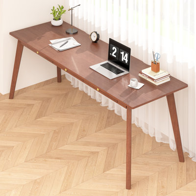 100% Solid Wood Desk Mid Century Modern Desk With 3 Drawers Large 2 Person Vintage Writing Desk Simple Wooden Table For Restaurants, Home, Offices