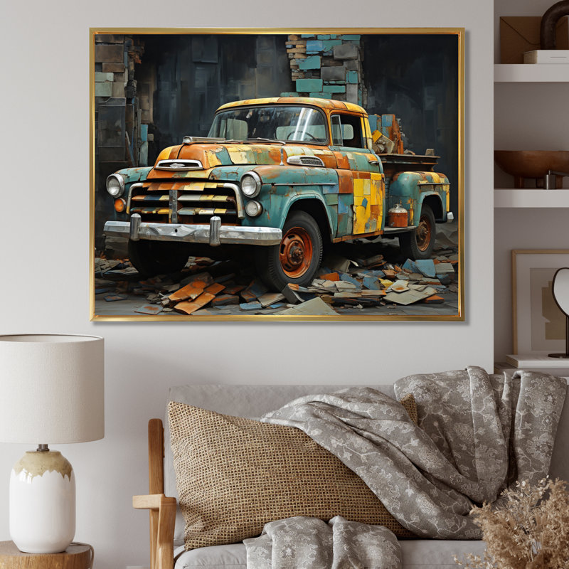 Camionnette Collage Popart, Cadre flottant doré, 24" H x 32" W