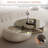 360° Rotating Round Coffee Table with Tempered Glass Top, Lockable Caster Wheels, Luxury Modern Living Room Table in Cream White