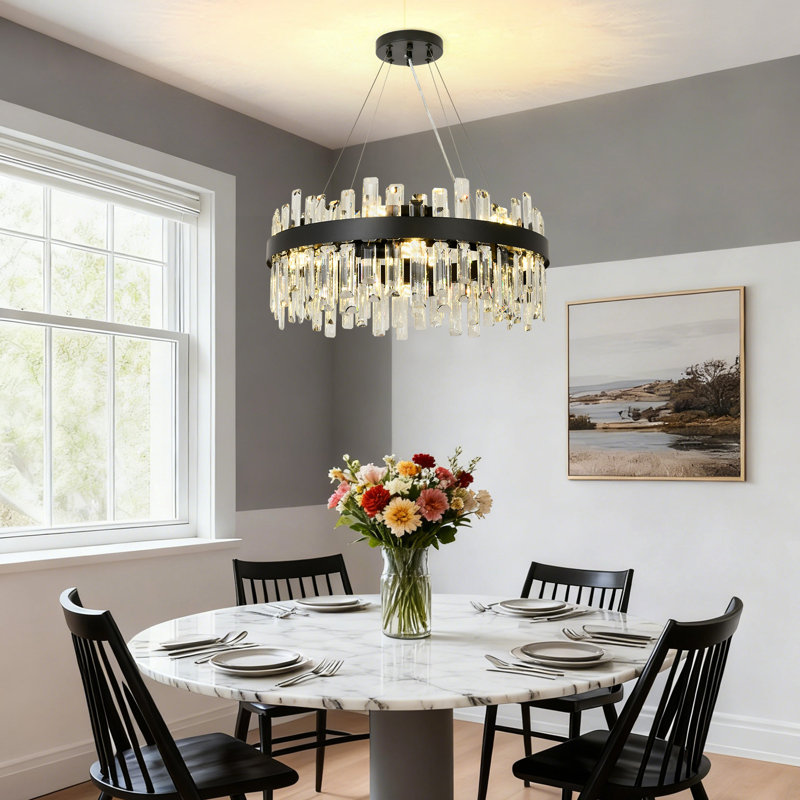 Bartolome Crystal Chandelier, 12 Lights, Matte Black, 24cm H x 60cm W x 60cm D