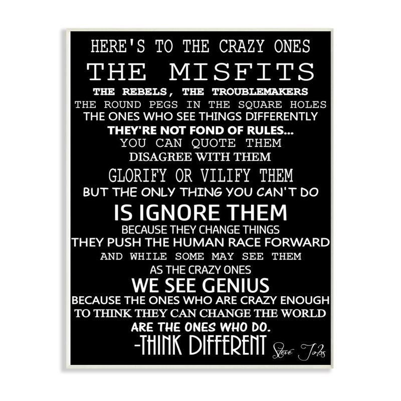 «Crazy Ones Inspirational Quote Word Design», impression sur toile, Plaque murale, H 15 po x l 10 po