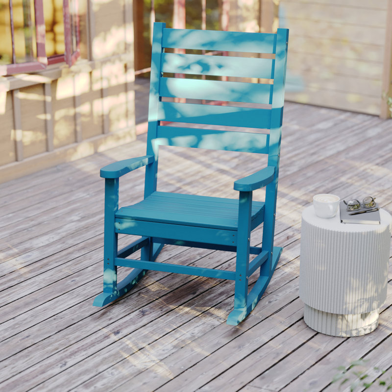 Chaise berçante d'extérieur en PEHD toutes saisons de qualité commerciale Maxance, Bleu