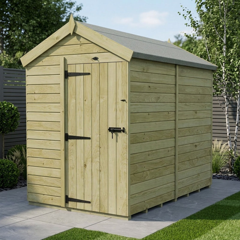 Total Sheds 5ft x 8ft Apex Garden Shed - Single Door - No Windows - Pressure Treated Timber - UK Manufactured