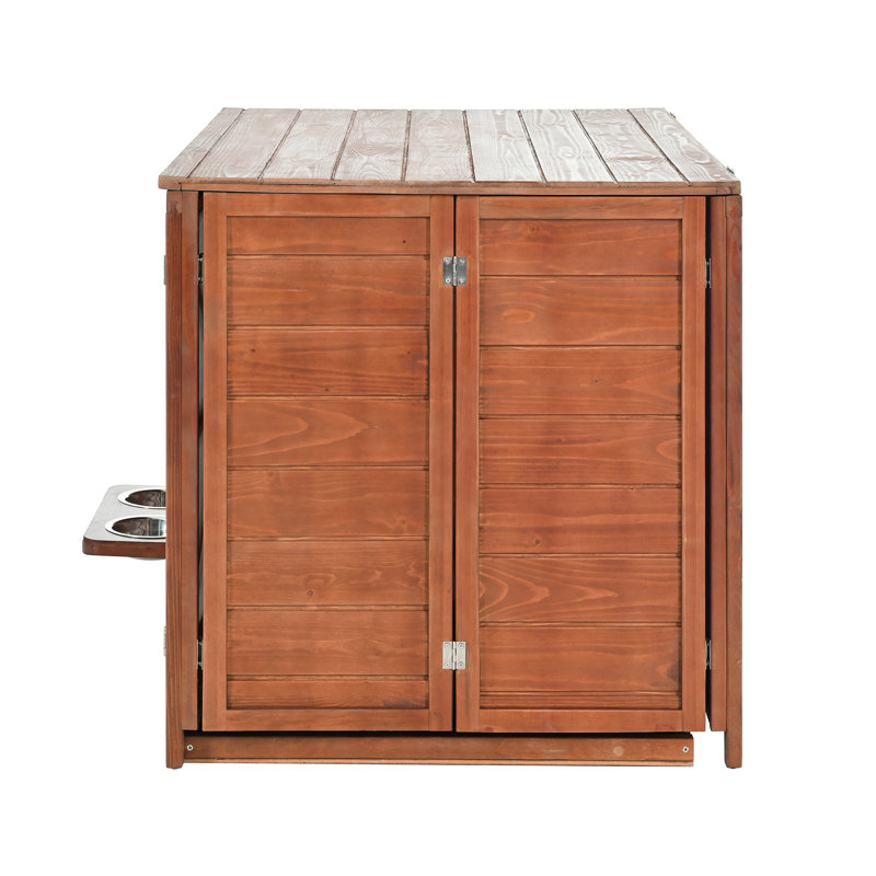 Niche pour chien 33 po en bois de noyer moderne 33 po, pliable avec mangeoire rotative à 360 °, capacité de poids élevée pour les lampes et la cage de décoration, attache parfaite pour animaux de compagnie
