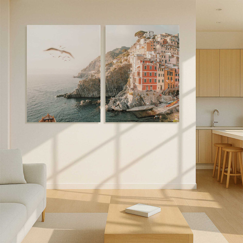 Village par les falaises II, reproduction sur toile, H 40 po x l 60 po x P 1,25 po, Toile tendue, 1