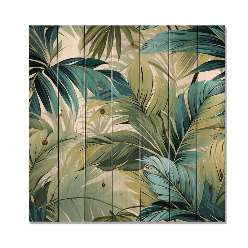 Palmier, motif tropical - art mural floral sur bois de pin naturel, H 30 po x l 30 po