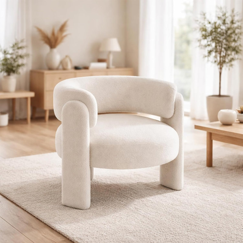Fauteuil demi-tonneau rembourré en velours Teddy