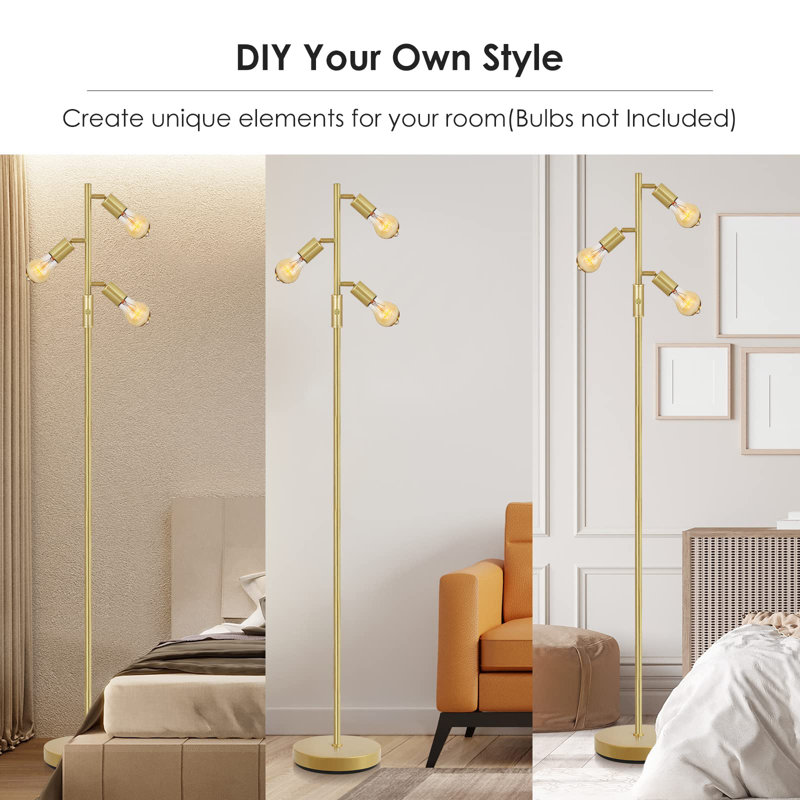 Lampe sur pied arbre minimaliste doré - Éclairage polyvalent à 3 voies pour la chambre à coucher et le salon