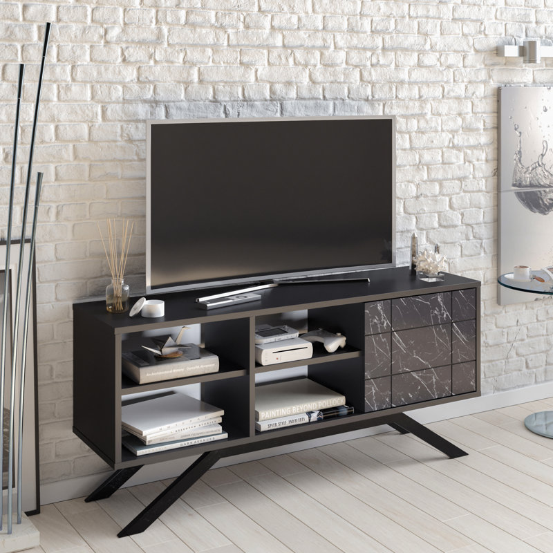 Meuble télé North pour téléviseur de 60 po ou moins 51 po, Noir / bendire