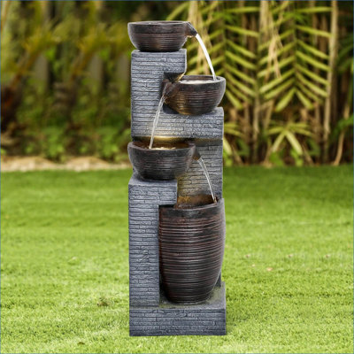 Fontaines | Fontaine de jardin moderne à 5 niveaux de H 40,1 po | Extérieur Fuente Jardin | Résine | Fontaine à niveaux