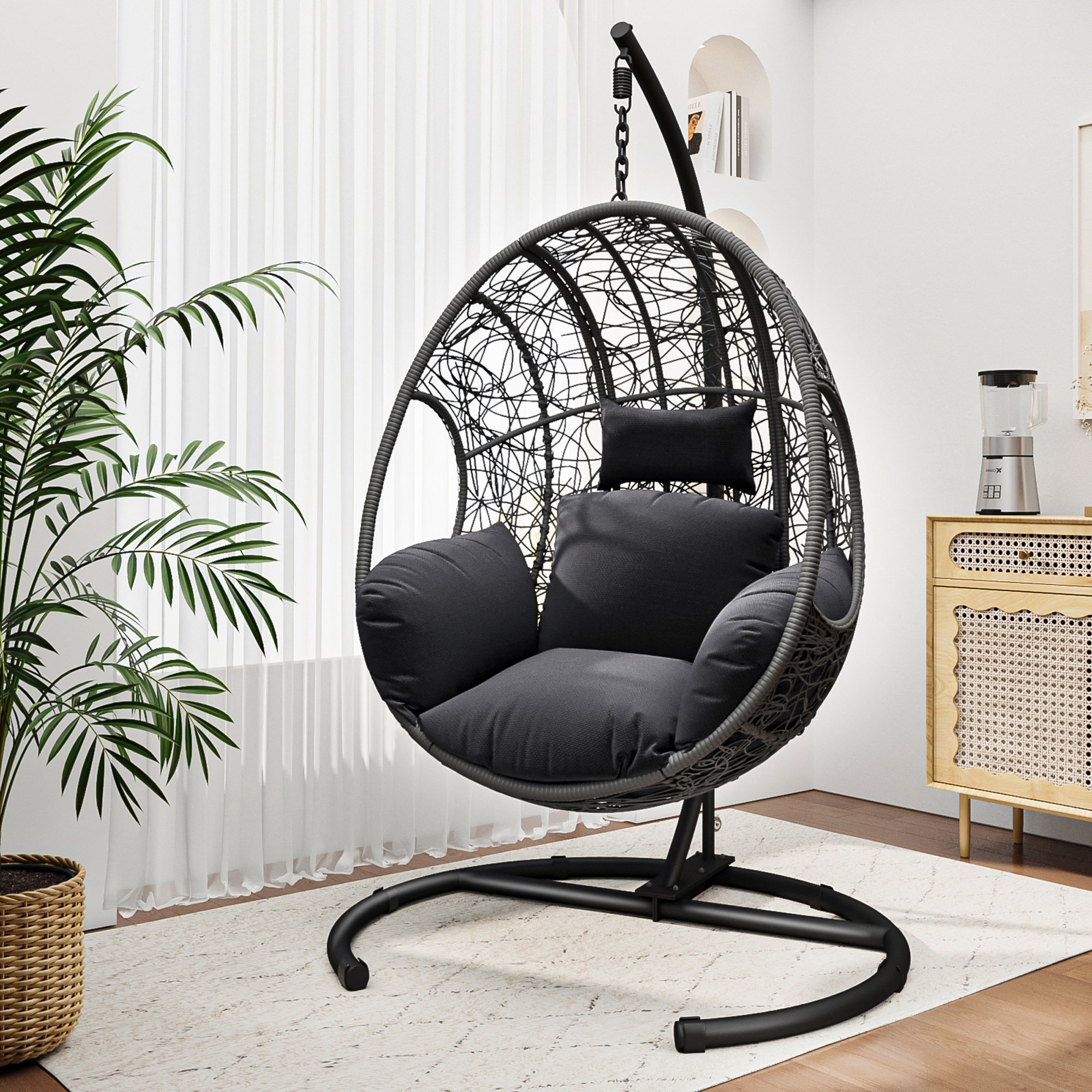Dakota Fields New Comming Outdoor Indoor PE Wicker Swing Egg Chair