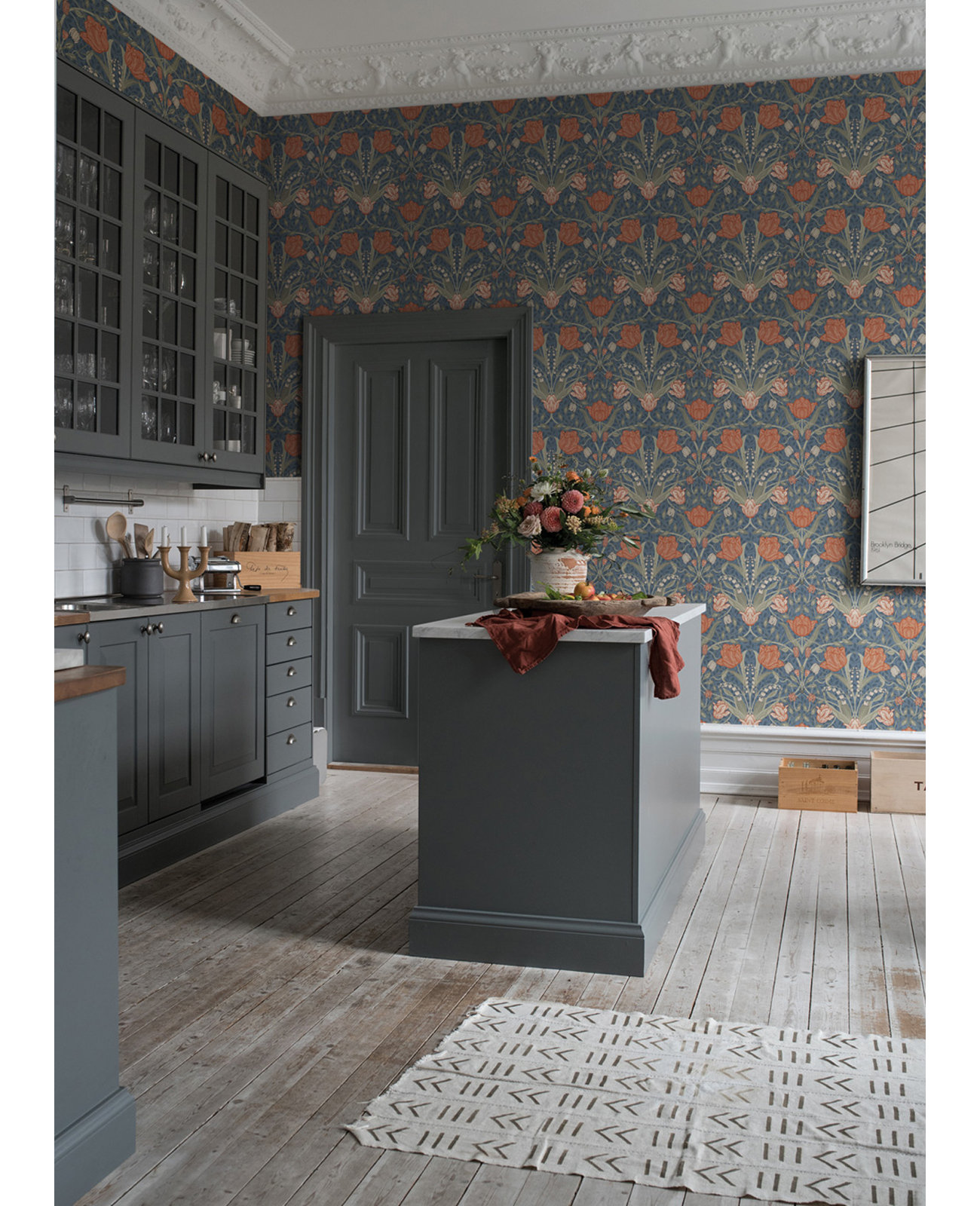 Orelia Wallpaper Roll, Blue, 33' L x 20.5" W