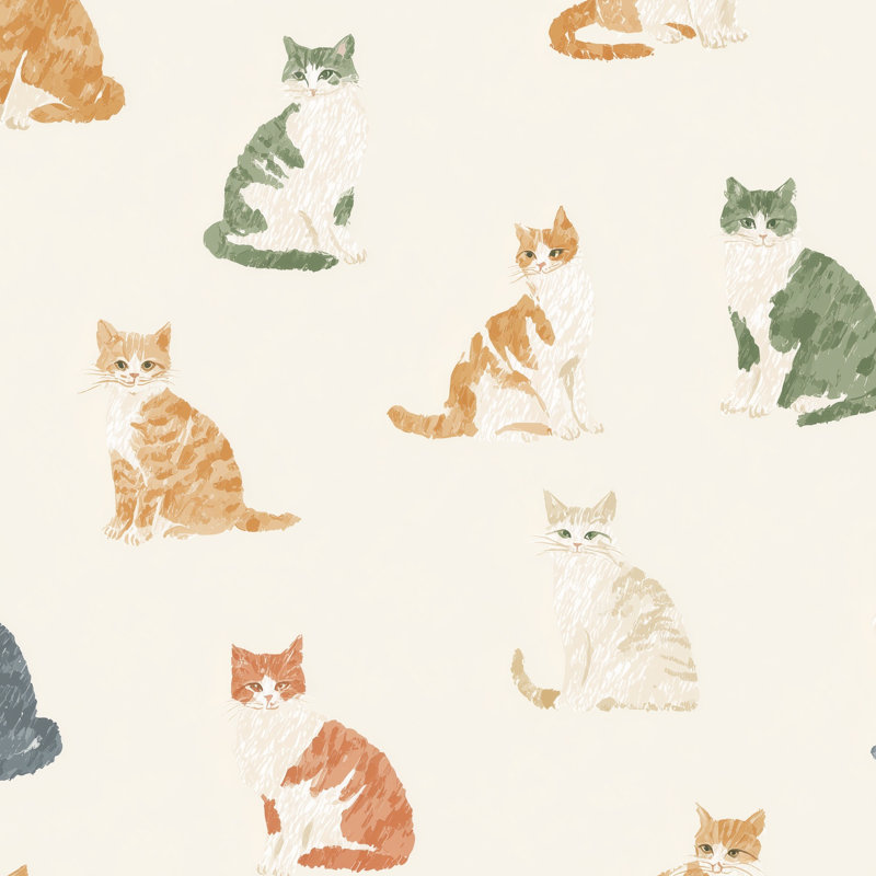 Papier peint décoratif chats, beige