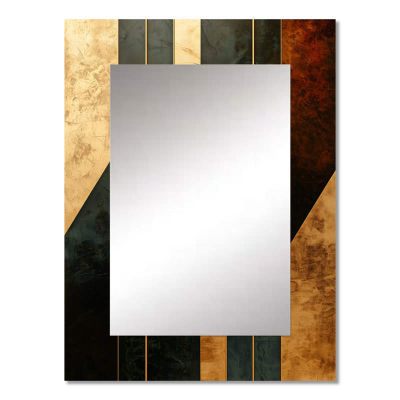 Géométrique noyer Essential Forms VIII - grand miroir mural moderne, miroir unique moderne, art imprimé en métal