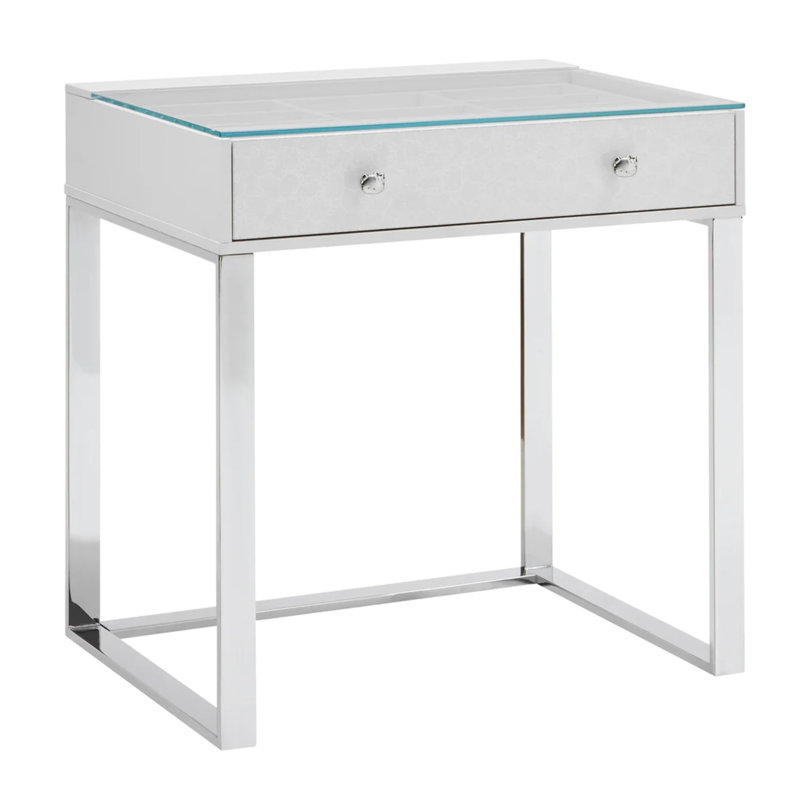 Hello Kitty SlayStation Mini Vanity Table with Clear View Glass Top, Double Decker Drawers with Preset Compartments, White