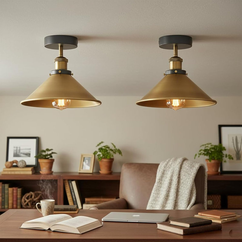 Semi Flush Mount, Yellow Brass, Black
