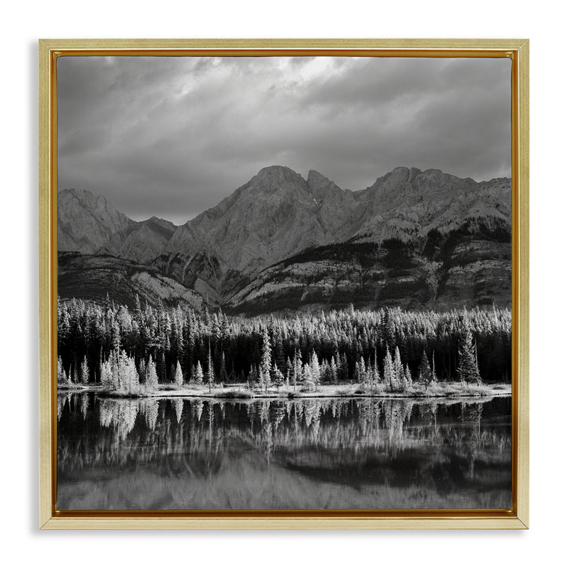 «Two Jack Lake Landscape», art mural encadré par Chip Forelli, H 25 po x l 25 po, Cadre flottant gris lustré