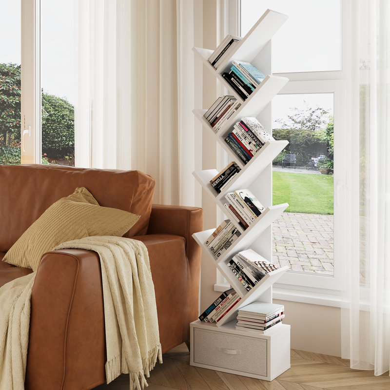 Millwood Pines Free Standing Tree Todi With Drawer, (9 Shelves) 55.5" H x 15" W x 7.7" D, White