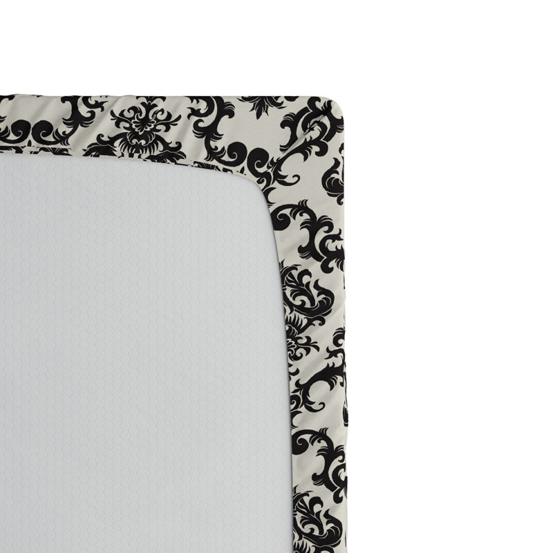 Microfiber Damask Fitted Sheet, Twin XL Fitted Sheet, Black/Beige