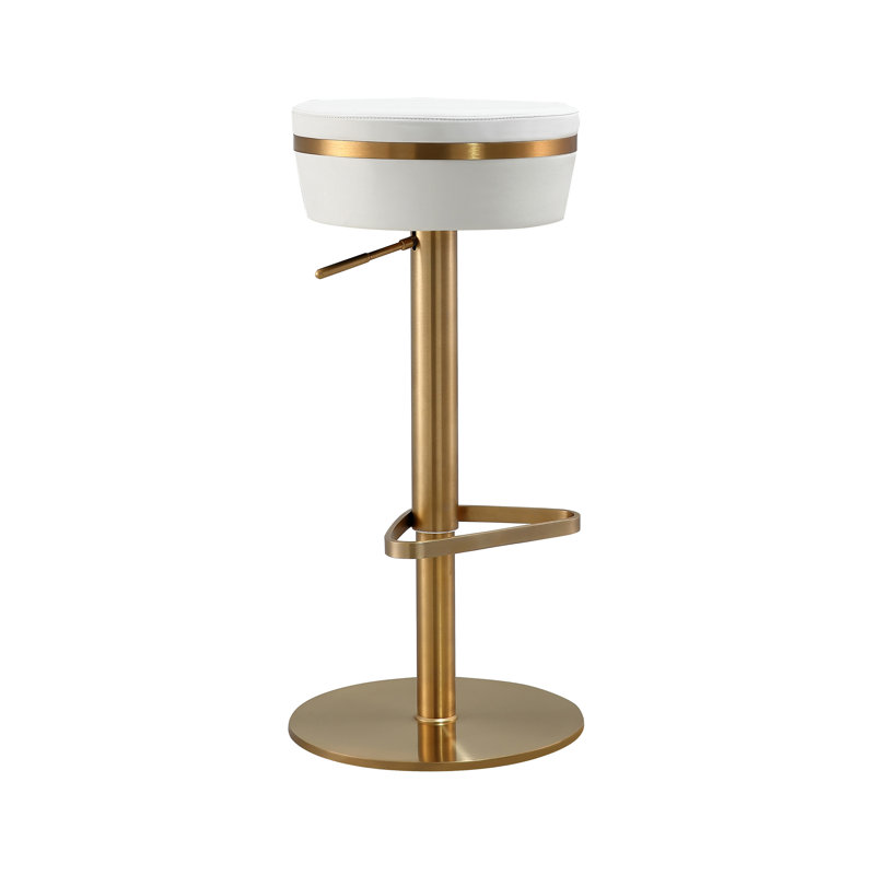Upholstered Adjustable Height Counter Stool with Metal Frame, White