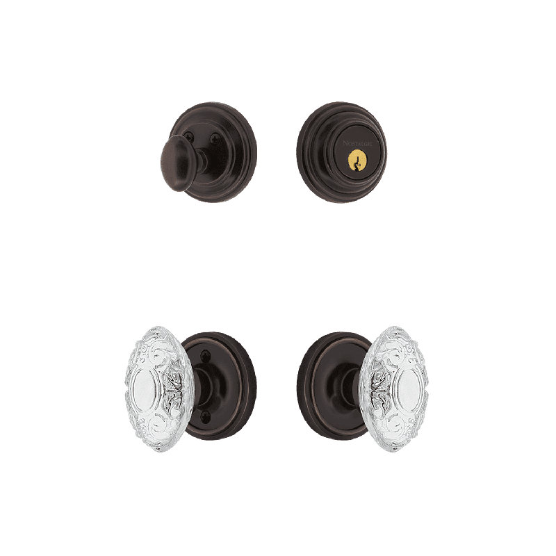 Nostalgic Warehouse Classic Rosette Entry Set with Crystal Victorian Knob, Timeless Bronze, 2.75