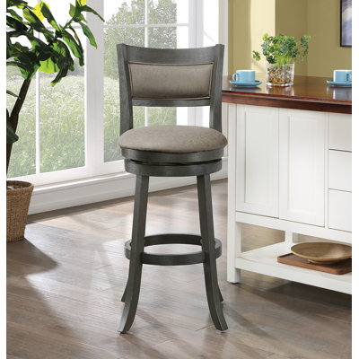 Gabryele Swivel Upholstered Faux Leather Counter Stool with Solid Wood Frame