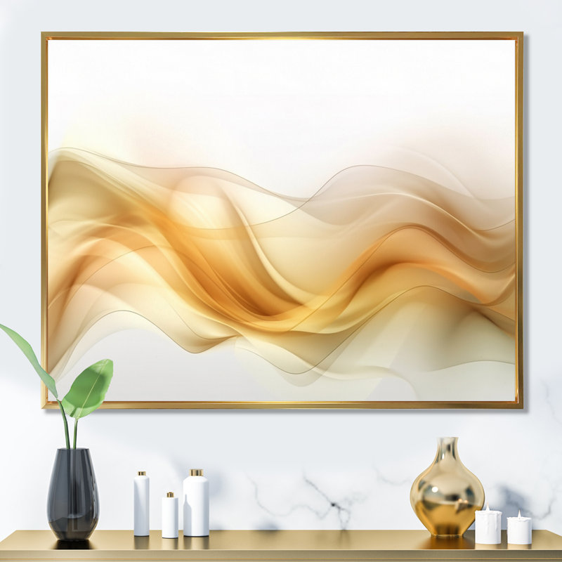 Doré et blanc fractal Tsunami IV, Cadre flottant doré, H 24 po x l 32 po x P 1 po