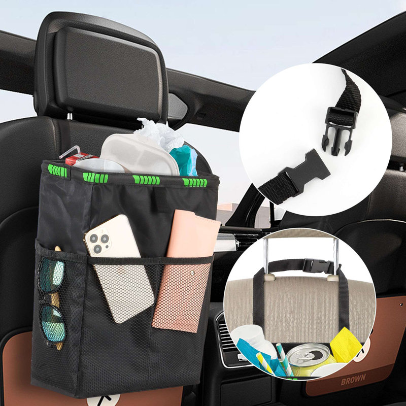 2 PCS suspendus poubelle de voiture polyvalente pliable organisateur de véhicule rangement des ordures pour voiture avec poches en filet