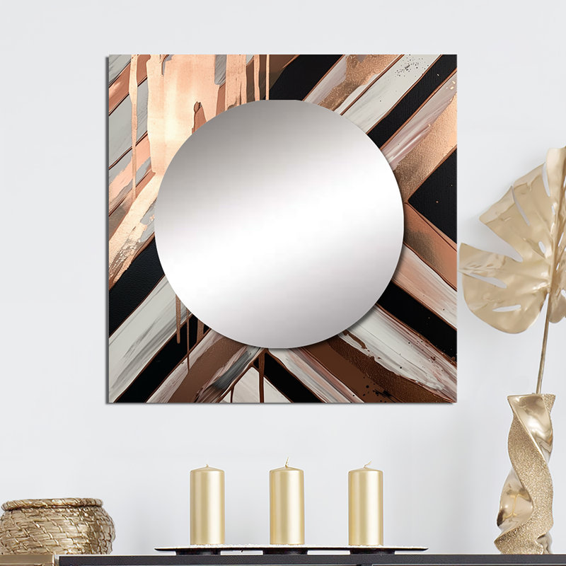 Rosegold Embracing Essence Of Lines II - Abstract Marble Large Square Mirror Wall Decor For Bedroom, 36" x 36"