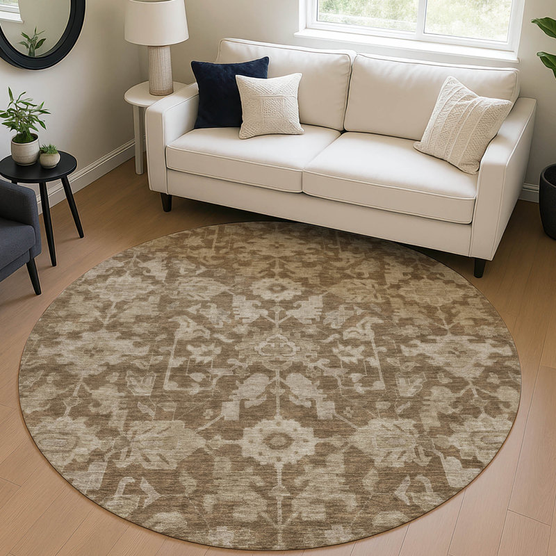 Machine Washable Indoor/Outdoor Earleville ACN2358 Traditional Rug, Round 8'
