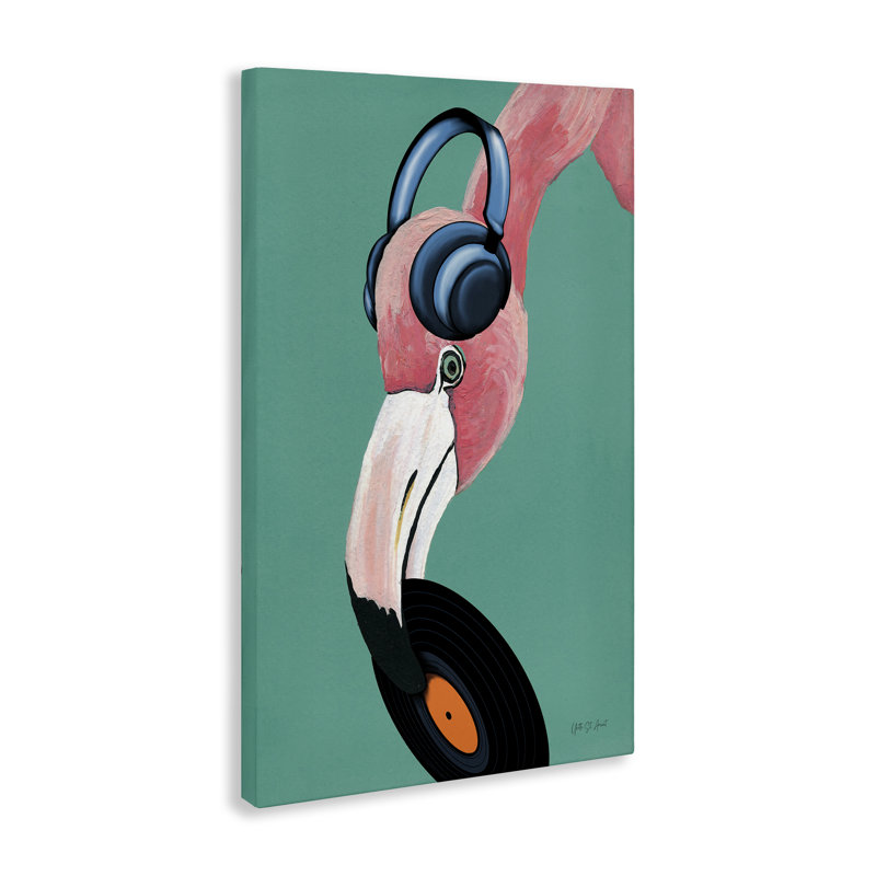 «Fun Musical Flamingo», art mural sur toile par Yvette St. Amant, H 24 po x l 16 po