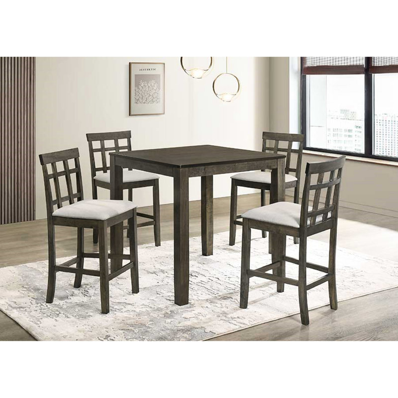 Chaises de salle à manger à hauteur de comptoir contemporaines en bois gris avec sièges rembourrés et dossier à lattes - Siège 2 pièces pour maison de plage