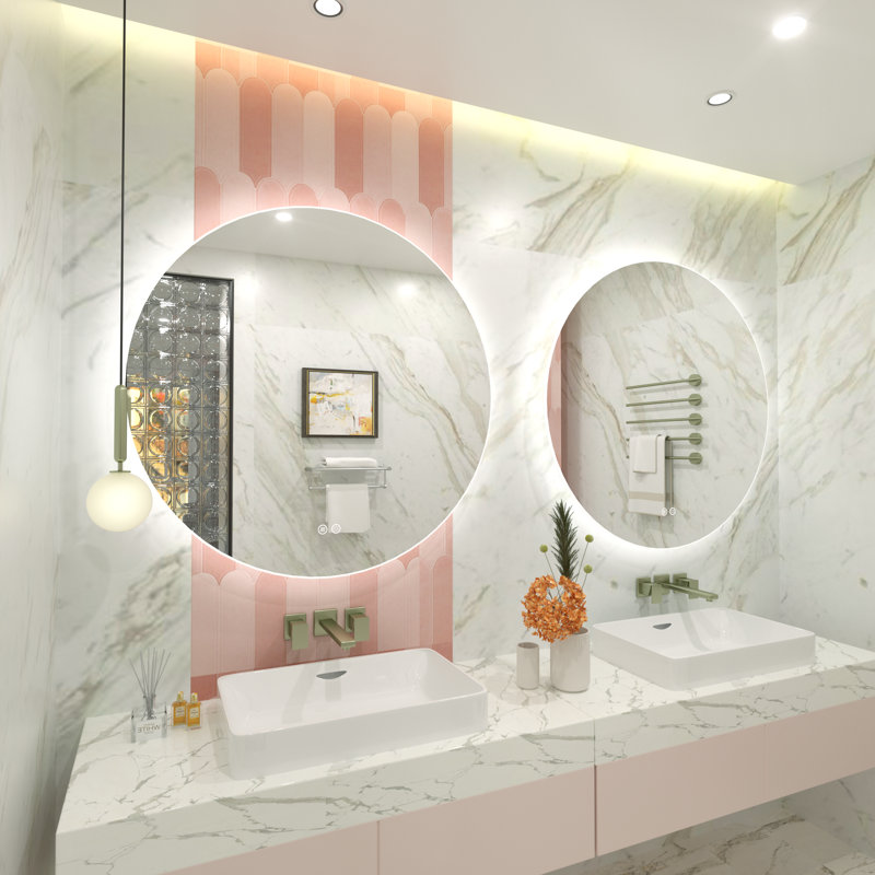 Aevar Simple & Modern Back LED Lighted Anti-fog Round Bathroom/Vanity Mirror, 24" x 24"