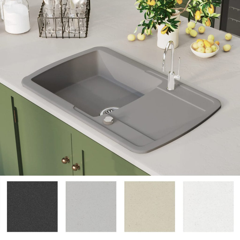 vidaXL Granite Kitchen Sink Single Basin Grey, Gray