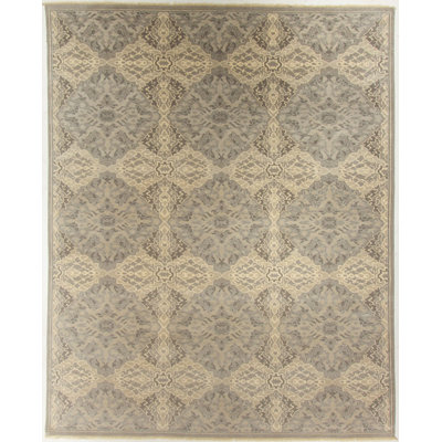 Hand Knotted Geometric Area Rug in Ivory