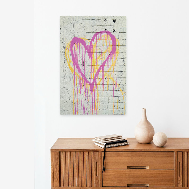 Drippy Graffiti Hearts, art urbain contemporain abstrait, H 24 po x l 16 po