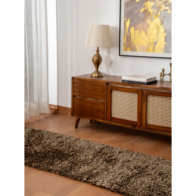 Stiner Hand Tufted Shag Polyester Eco-Friendly Area Rugs - Beige Brown Color, Plain Solid Design, High Pile Thick Handmade Anti Skid Area Rugs for Living Room, Bed Room