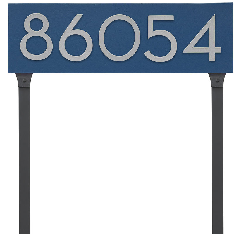 Floating 1-Line Lawn Address Sign, Sea Blue, Silver, Yes