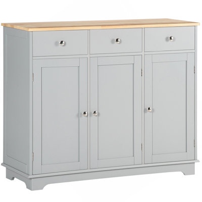 Sideboard Buffet Cabinet With Drawers, Kitchen Cabinet, Coffee Bar Cabinet With Rubberwood Top And Adjustable Shelves For Living Room, Kitchen, Gray