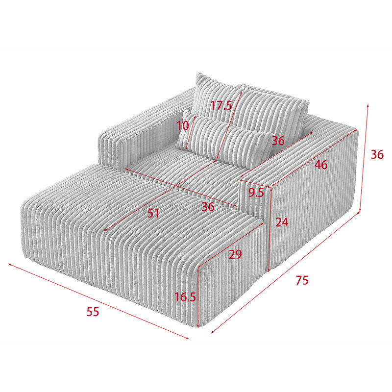 Upholstered Chaise Lounge, Red Corduroy