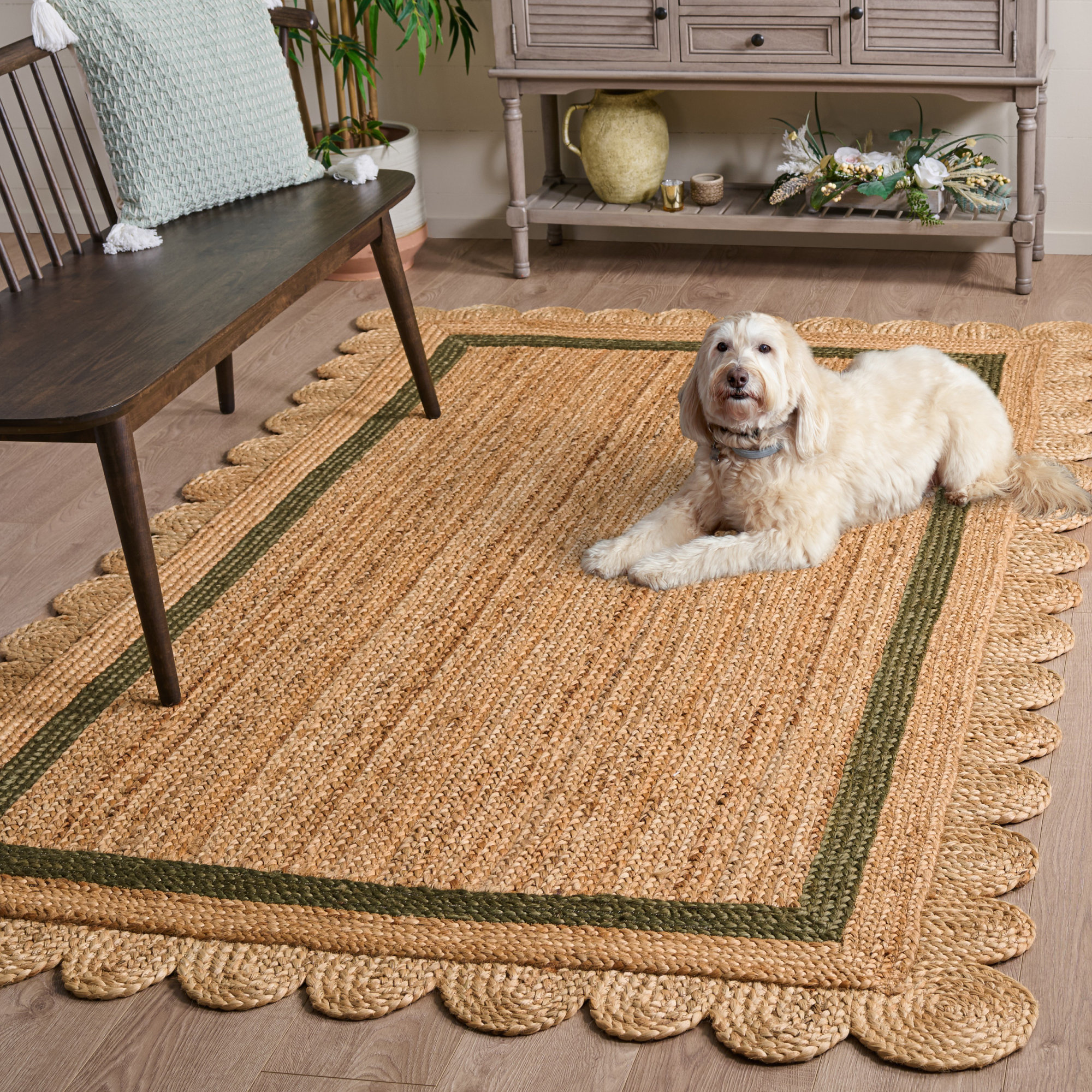 Natural Fiber 896 Hand Woven Jute Pile Geometric Rug, Rectangle 4' x 6'