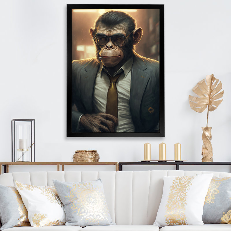 «Mafia Monkey», impression sur toile, Impression noire sur toile encadrée, H 44 po x l 34 po x P 1,5 po