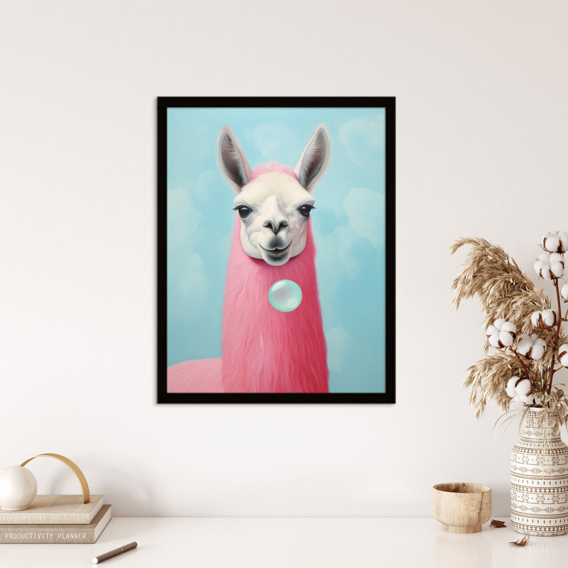 Llama Bubbles Oil Pastel Quirky Animal - Single Picture Frame Print
