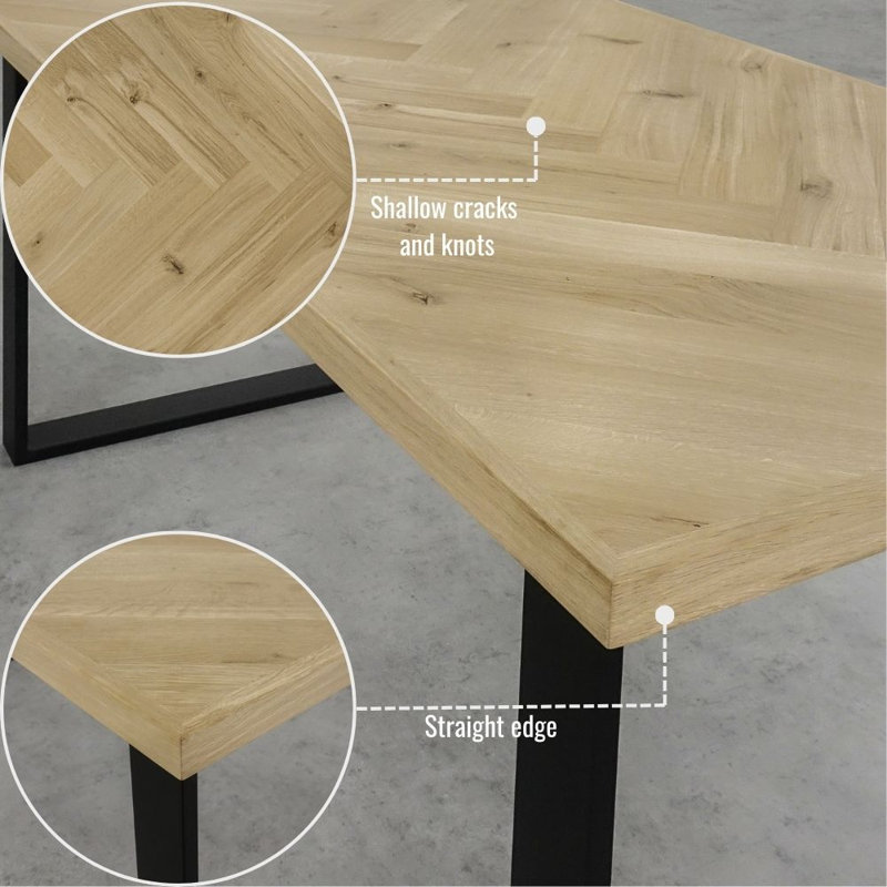 Medora Oak Metal Base Dining Table, Unfinished, 76cmH  x 120cmL  x 80cmW