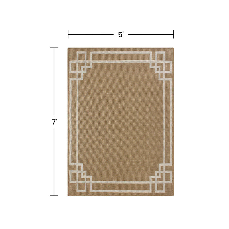 Tapis d'extérieur à motif géométrique à tissage de bordure, léger et portable 5 x 7 pi