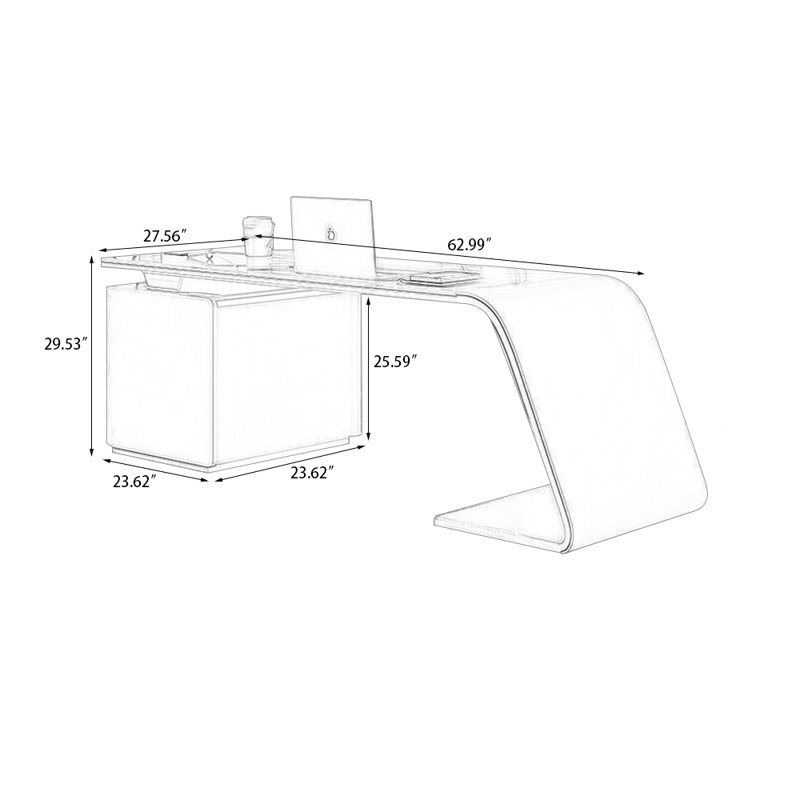 Rectangular Stone+Manufactured Wood with 3 drawers desk, White, 29.53" H x 62.99" W x 27.56" D