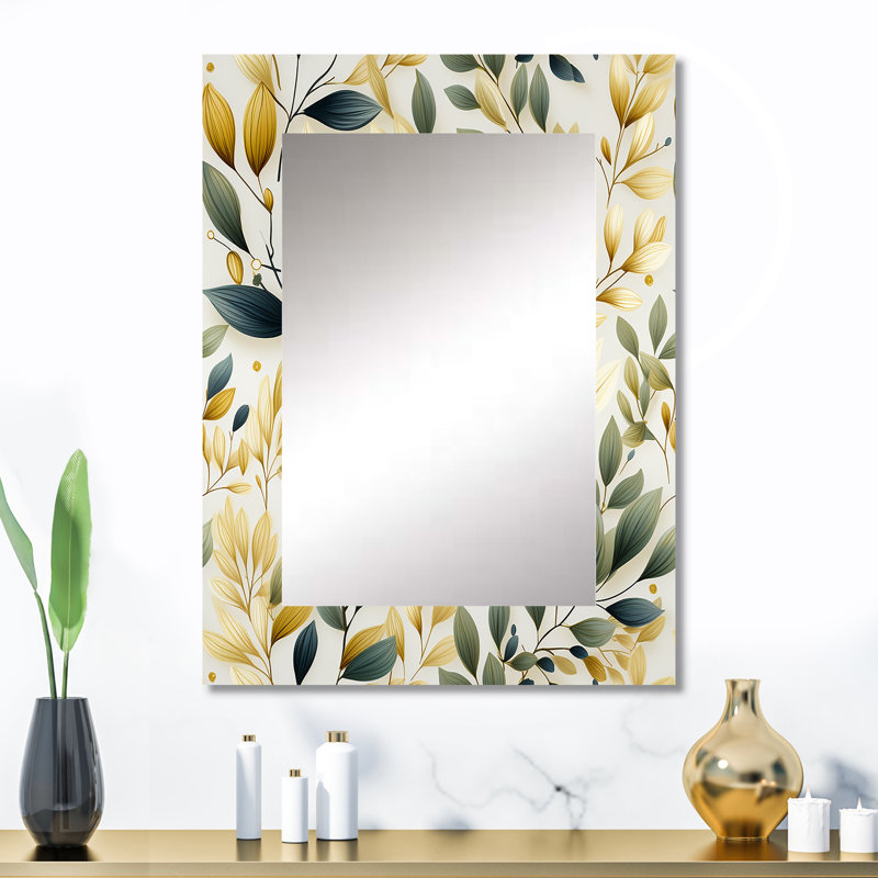 Adreon Tranquil Leaves - miroir mural unique de plantes, miroir bohème, impression d'art en métal, 32 po x 24 po