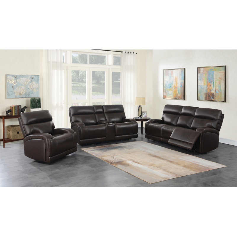 Canapé inclinable en cuir 86 po Elizabethmarie, Similicuir brun foncé