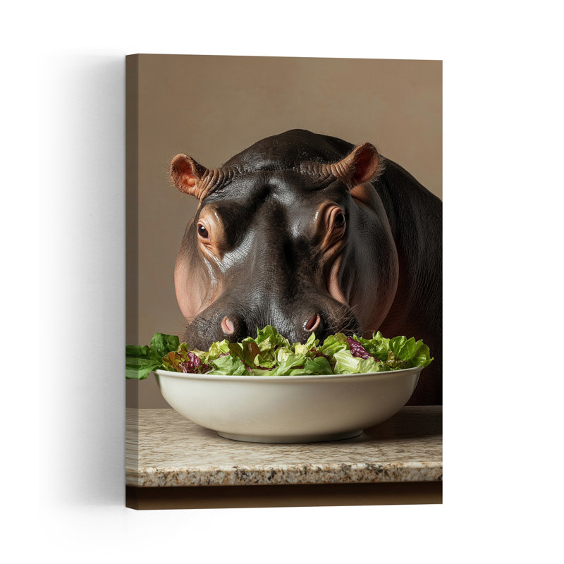 Funny Hippo Salad Contemporary Wall Art Print, 60.96cm H x 40.64cm W
